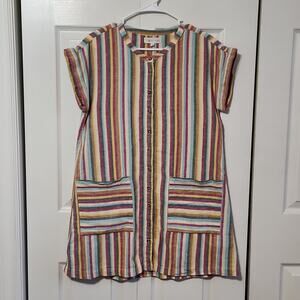 Lou & Grey Womens Multi-colored Striped Button Down Linen Blend Dress Size XS